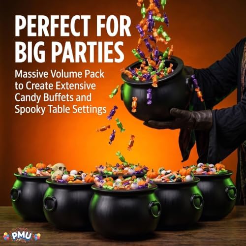 6 Pcs Halloween Cauldron - 10inch Witch Plastic Cauldron bowl Black, For Halloween Décor, alternate view 6