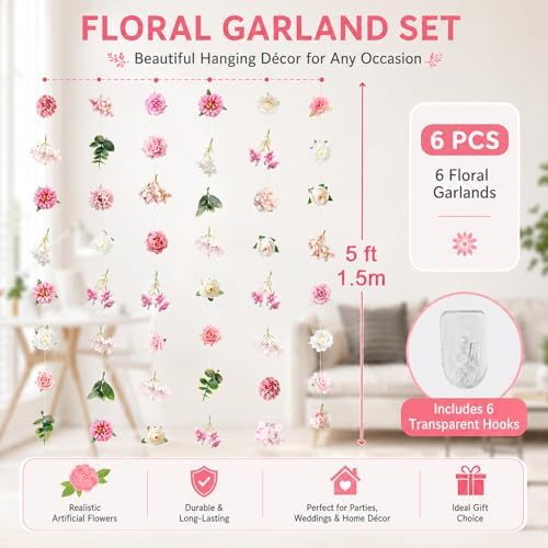 6 PCS Hanging Flowers Garland with Hooks, alternate view 2