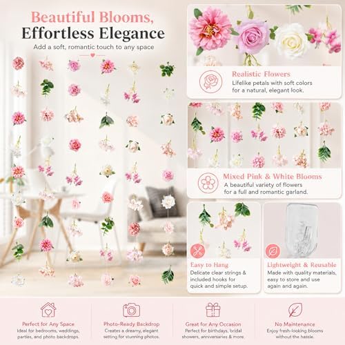 6 PCS Hanging Flowers Garland with Hooks, alternate view 3