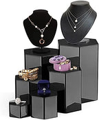 6 Pcs Hexagonal Jewelry Display Risers Acrylic Stands, Black in Rainbow, alternate view 4
