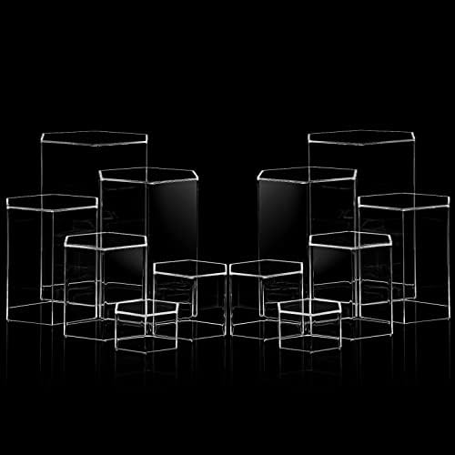 6 Pcs Hexagonal Jewelry Display Risers Acrylic Stands, Clear in Clear