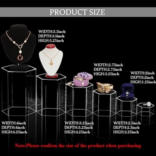 6 Pcs Hexagonal Jewelry Display Risers Acrylic Stands, Clear in Clear, alternate view 2