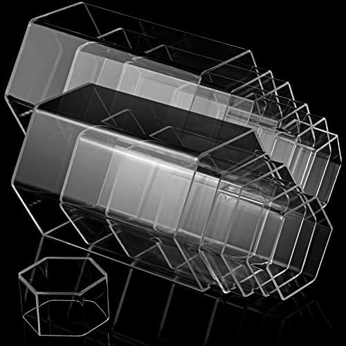 6 Pcs Hexagonal Jewelry Display Risers Acrylic Stands, Clear in Clear, alternate view 3