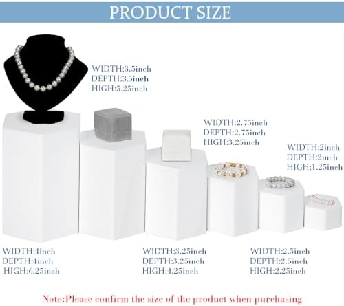 6 Pcs Hexagonal Jewelry Display Risers Acrylic Stands, White in White, alternate view 2