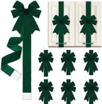 6 Pcs Jade Green Velvet Christmas Cabinet Bows Ribbons for Kitchen