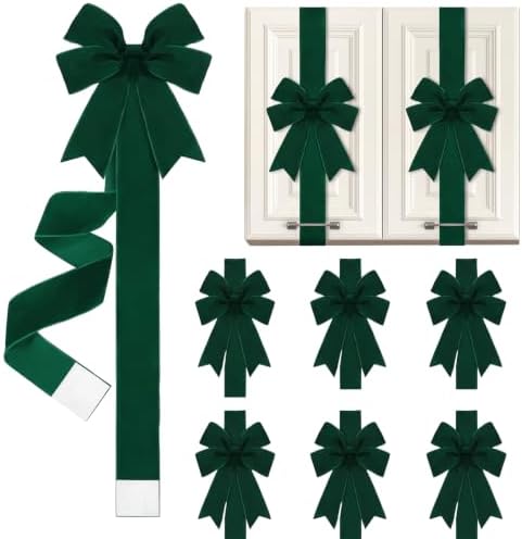 6 Pcs Jade Green Velvet Christmas Cabinet Bows Ribbons for Kitchen