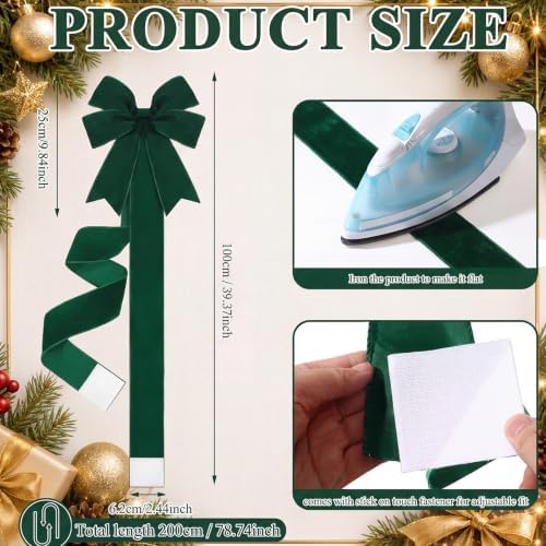 6 Pcs Jade Green Velvet Christmas Cabinet Bows Ribbons for Kitchen, alternate view 2