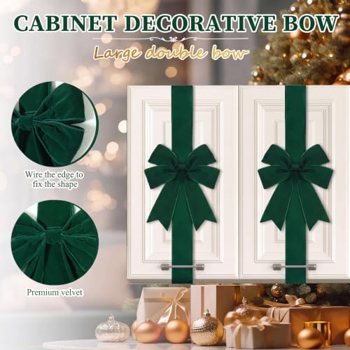 6 Pcs Jade Green Velvet Christmas Cabinet Bows Ribbons for Kitchen, alternate view 3