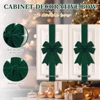 6 Pcs Jade Green Velvet Christmas Cabinet Bows Ribbons for Kitchen, alternate view 3