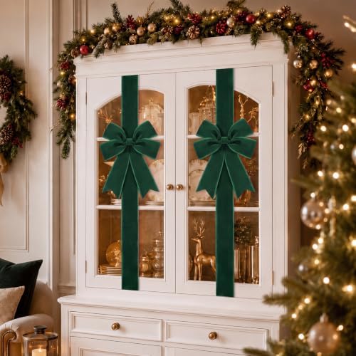 6 Pcs Jade Green Velvet Christmas Cabinet Bows Ribbons for Kitchen, alternate view 4