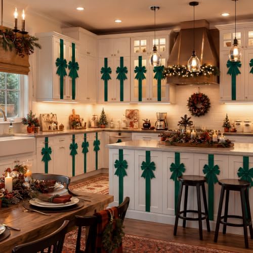 6 Pcs Jade Green Velvet Christmas Cabinet Bows Ribbons for Kitchen, alternate view 5