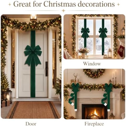 6 Pcs Jade Green Velvet Christmas Cabinet Bows Ribbons for Kitchen, alternate view 6