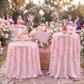 6 Pcs Lace Cocktail Tablecloth 32"x43" for Round Table, Rose Pink
