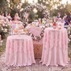 6 Pcs Lace Cocktail Tablecloth 32"x43" for Round Table, Rose Pink