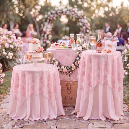 6 Pcs Lace Cocktail Tablecloth 32"x43" for Round Table, Rose Pink