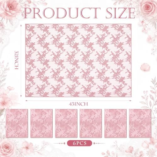 6 Pcs Lace Cocktail Tablecloth 32"x43" for Round Table, Rose Pink, alternate view 2
