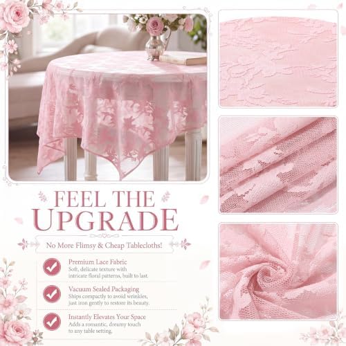 6 Pcs Lace Cocktail Tablecloth 32"x43" for Round Table, Rose Pink, alternate view 3