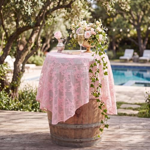 6 Pcs Lace Cocktail Tablecloth 32"x43" for Round Table, Rose Pink, alternate view 4