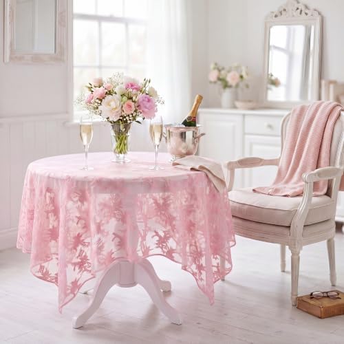 6 Pcs Lace Cocktail Tablecloth 32"x43" for Round Table, Rose Pink, alternate view 5