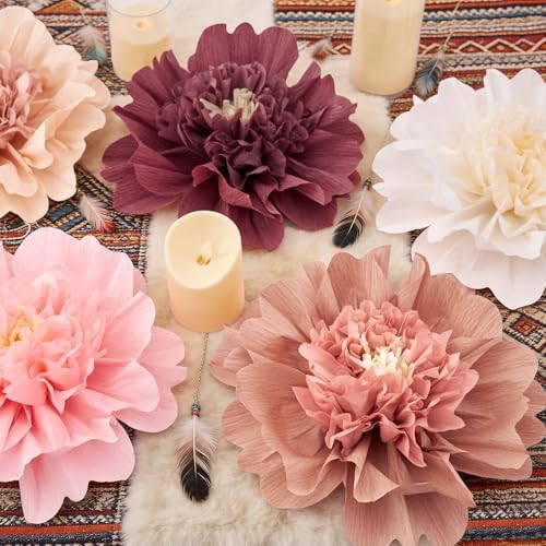 6 Pcs Large Boho Tissue Paper Flowers 12'' Giant Crepe Paper Flowers Decorations for Birthday Mexican Fiesta, alternate view