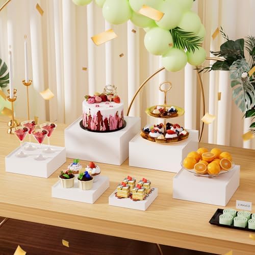6 Pcs Large Buffet Risers Display Stands Set 7" to 12"- Acrylic Food & Dessert Table Display Stand Shelf for, alternate view