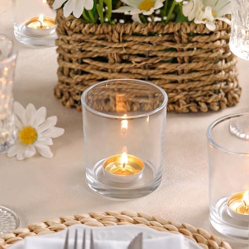 6 Pcs Large Clear Votive Candle Holder Tea Light Candle Holder Glass in Clear, alternate view 3