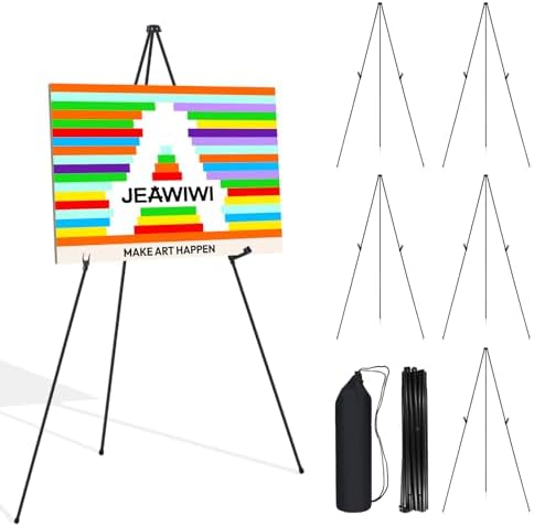 6 Pcs Lifhtweight Easel Stand, 66 Inch, Black, with Portable Bags in Black