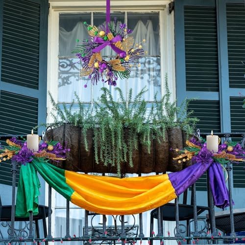 6 PCS Mardi Gras Purple and Green Glitter Mini Cabinet Wreaths for Front Door Carnival Party Decor Wreath Mardi, alternate