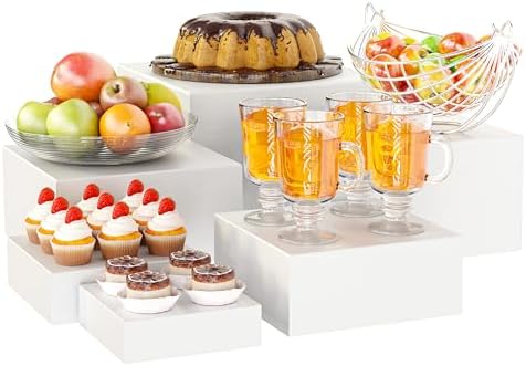 6 Pcs Metal Buffet Risers, Large Food Display Stands for Table in Grayish White-6P