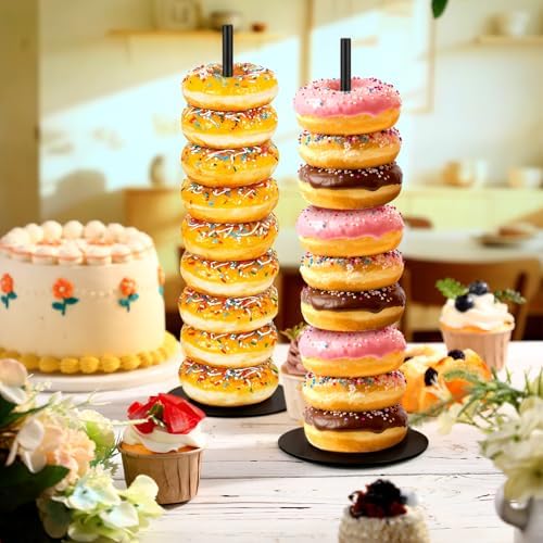 6 Pcs Metal Donut Display Stand Tower for Dessert Table, Black in Black, alternate view 2