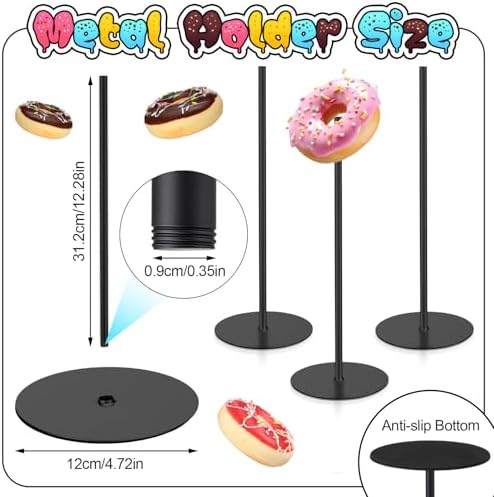 6 Pcs Metal Donut Display Stand Tower for Dessert Table, Black in Black, alternate view 3