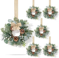 6 Pcs Mini Christmas Wreaths for Kitchen Cabinet Front Door with Bow