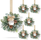 6 Pcs Mini Christmas Wreaths for Kitchen Cabinet Front Door with Bow