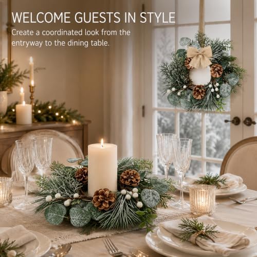 6 Pcs Mini Christmas Wreaths for Kitchen Cabinet Front Door with Bow, alternate view 3