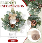 6 Pcs Mini Christmas Wreaths for Kitchen Cabinet Front Door with Bow, alternate view 4