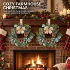 6 Pcs Mini Christmas Wreaths for Kitchen Cabinet Front Door with Bow, alternate view 6