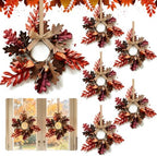 6 Pcs Mini Fall Hanging Wreaths Autumn Berries Candle Rings Pillar Holder Wreath Autumn Leaves Harvest Wreaths