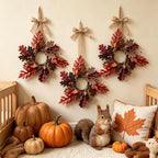 6 Pcs Mini Fall Hanging Wreaths Autumn Berries Candle Rings Pillar Holder Wreath Autumn Leaves Harvest Wreaths, alternate
