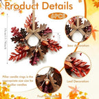 6 Pcs Mini Fall Hanging Wreaths Autumn Berries Candle Rings Pillar Holder Wreath Autumn Leaves Harvest Wreaths, alternate