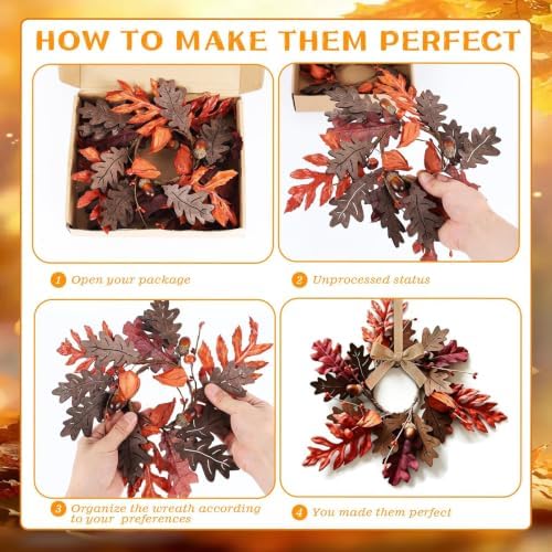 6 Pcs Mini Fall Hanging Wreaths Autumn Berries Candle Rings Pillar Holder Wreath Autumn Leaves Harvest Wreaths, alternate