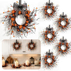 6 PCS Mini Halloween Cabinet Wreaths Black Wreath with Bow Small Hanging Halloween Wreath Crafts Ornament for