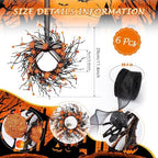 6 PCS Mini Halloween Cabinet Wreaths Black Wreath with Bow Small Hanging Halloween Wreath Crafts Ornament for, alternate view