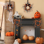 6 PCS Mini Halloween Cabinet Wreaths Black Wreath with Bow Small Hanging Halloween Wreath Crafts Ornament for, alternate view