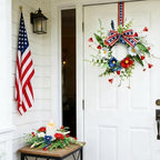 6 Pcs Mini Patriotic American Kitchen Cabinet Wreaths Small 4th of July Floral Swag Wreath for Front Door with, alternate