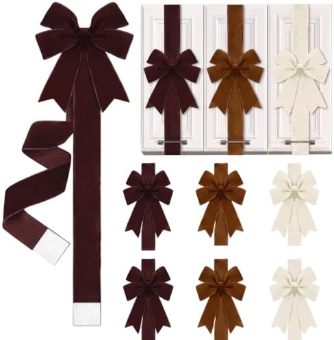 6 Pcs Multicolor Velvet Christmas Cabinet Bows Ribbons for Kitchen