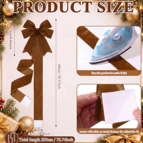6 Pcs Multicolor Velvet Christmas Cabinet Bows Ribbons for Kitchen, alternate view 2