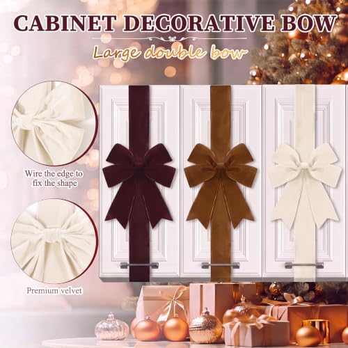 6 Pcs Multicolor Velvet Christmas Cabinet Bows Ribbons for Kitchen, alternate view 3