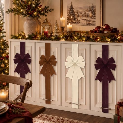 6 Pcs Multicolor Velvet Christmas Cabinet Bows Ribbons for Kitchen, alternate view 4