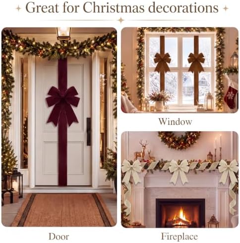 6 Pcs Multicolor Velvet Christmas Cabinet Bows Ribbons for Kitchen, alternate view 6