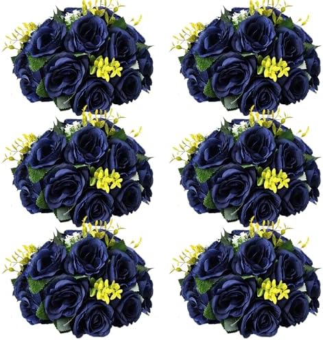 6 PCS Navy Blue Roses Flower Balls for Centerpieces in Navy Blue